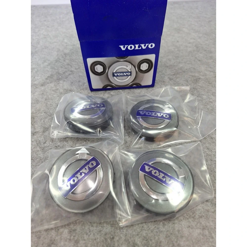 Genuine Volvo Wheel Center Hub Caps Set of 4 Gray Silver Blue Logo 30671515 New - Picture 2 of 7